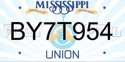 BY7T954 Mississippi License Plate