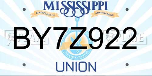 BY7Z922 Mississippi License Plate
