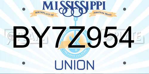 BY7Z954 Mississippi License Plate