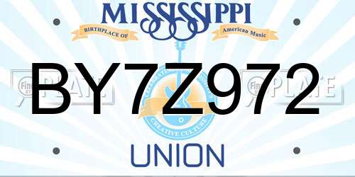 BY7Z972 Mississippi License Plate