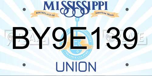 BY9E139 Mississippi License Plate