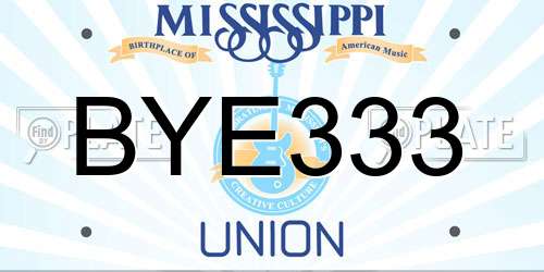 BYE333 Mississippi License Plate