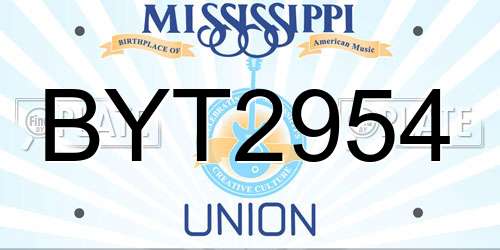 BYT2954 Mississippi License Plate