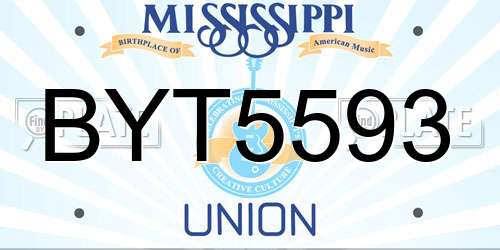 BYT5593 Mississippi License Plate