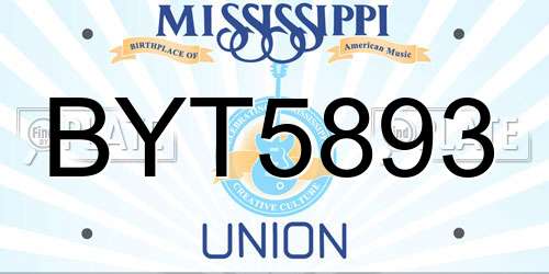BYT5893 Mississippi License Plate