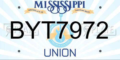 BYT7972 Mississippi License Plate