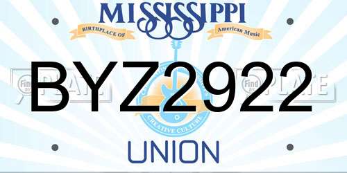 BYZ2922 Mississippi License Plate