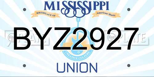 BYZ2927 Mississippi License Plate