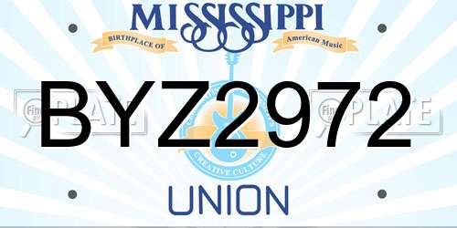 BYZ2972 Mississippi License Plate
