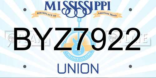 BYZ7922 Mississippi License Plate