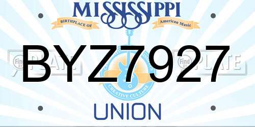 BYZ7927 Mississippi License Plate