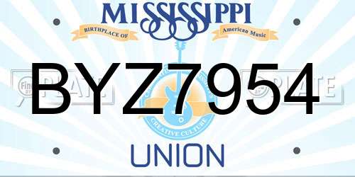 BYZ7954 Mississippi License Plate