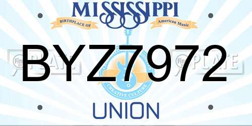 BYZ7972 Mississippi License Plate