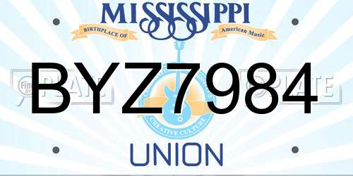 BYZ7984 Mississippi License Plate