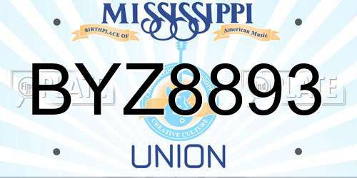 BYZ8893 Mississippi License Plate