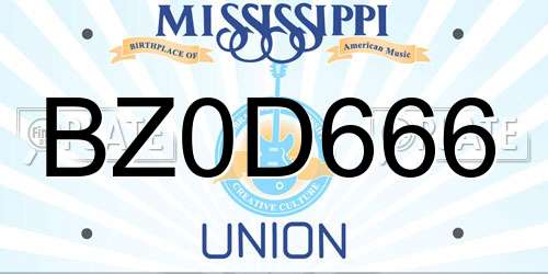 BZ0D666 Mississippi License Plate