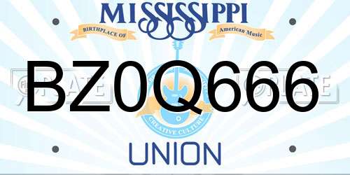 BZ0Q666 Mississippi License Plate