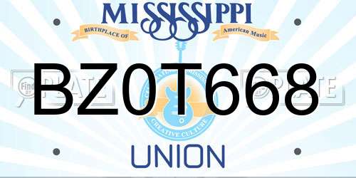 BZ0T668 Mississippi License Plate