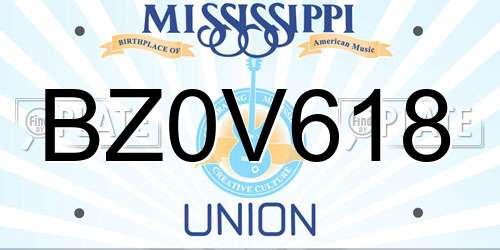 BZ0V618 Mississippi License Plate