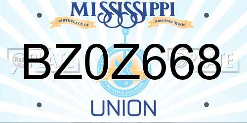 BZ0Z668 Mississippi License Plate