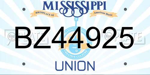BZ44925 Mississippi License Plate