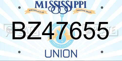 BZ47655 Mississippi License Plate