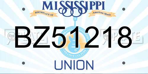 BZ51218 Mississippi License Plate