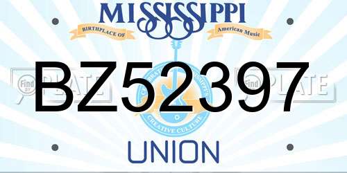 BZ52397 Mississippi License Plate