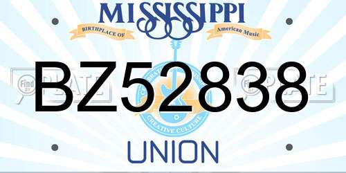 BZ52838 Mississippi License Plate