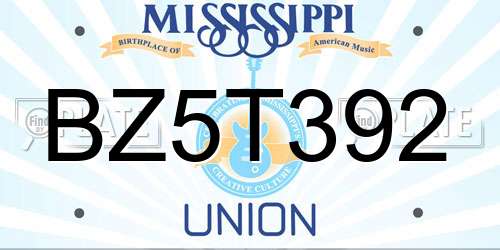 BZ5T392 Mississippi License Plate