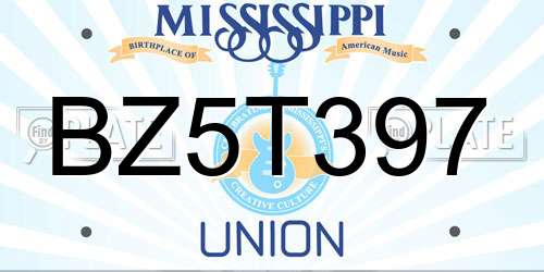 BZ5T397 Mississippi License Plate