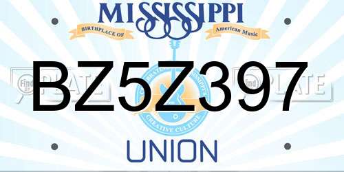 BZ5Z397 Mississippi License Plate