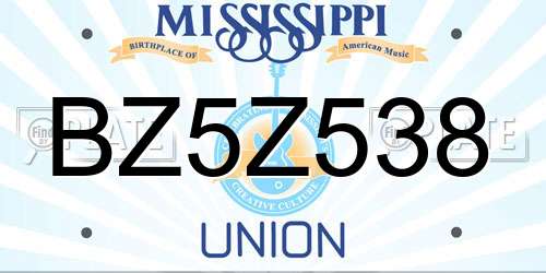 BZ5Z538 Mississippi License Plate