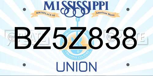 BZ5Z838 Mississippi License Plate