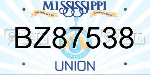BZ87538 Mississippi License Plate