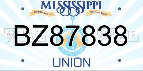 BZ87838 Mississippi License Plate