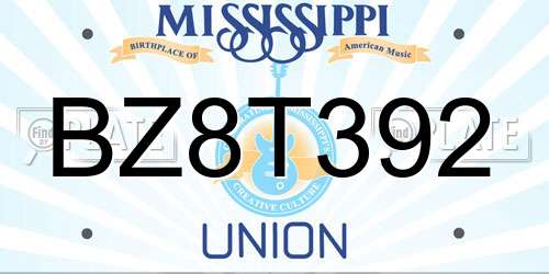 BZ8T392 Mississippi License Plate