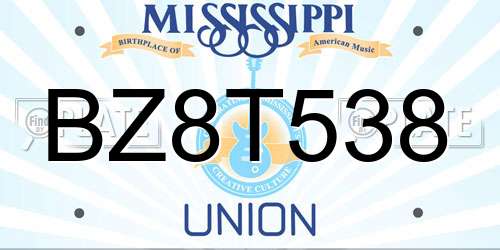 BZ8T538 Mississippi License Plate