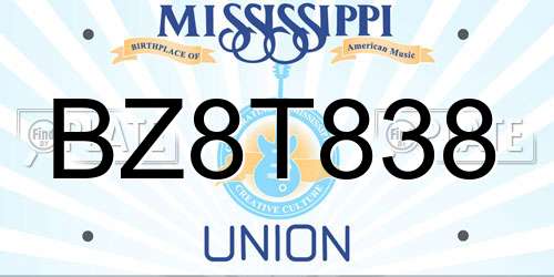 BZ8T838 Mississippi License Plate