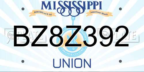 BZ8Z392 Mississippi License Plate