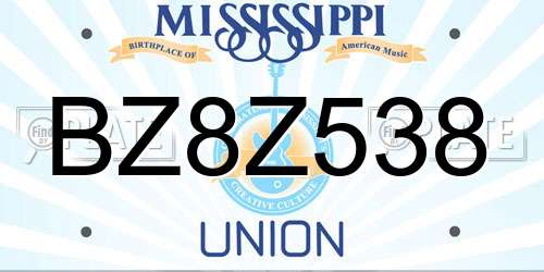 BZ8Z538 Mississippi License Plate