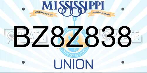 BZ8Z838 Mississippi License Plate