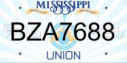 BZA7688 Mississippi License Plate