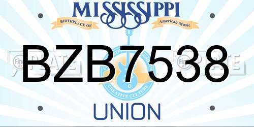 BZB7538 Mississippi License Plate
