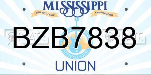 BZB7838 Mississippi License Plate
