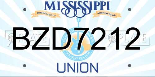 BZD7212 Mississippi License Plate