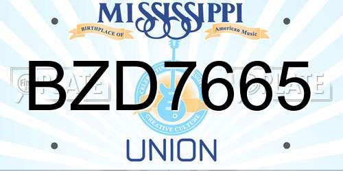 BZD7665 Mississippi License Plate