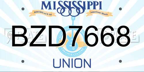 BZD7668 Mississippi License Plate