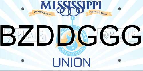 BZDDGGG Mississippi License Plate