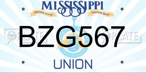 BZG567 Mississippi License Plate